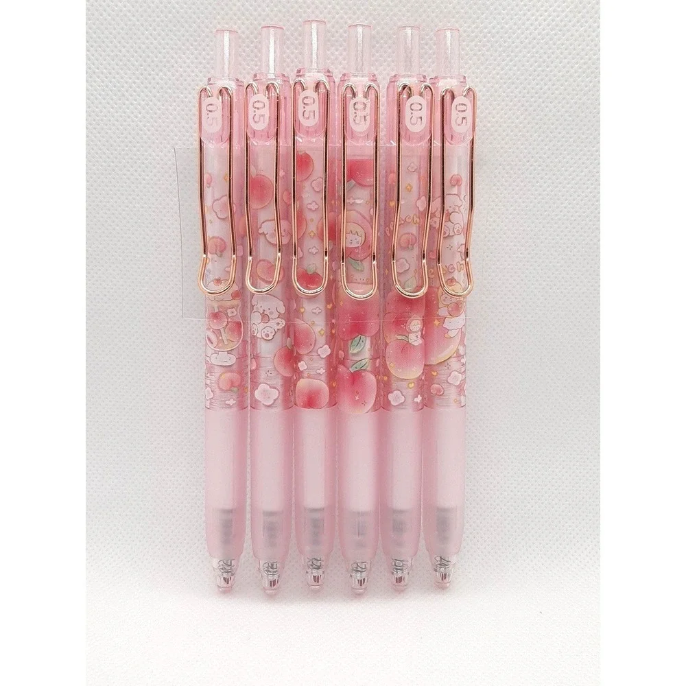 Joytop Peach Gel Pen Set 6 Pack Pink Rose Gold Clip 0.5mm Retractable Stationery